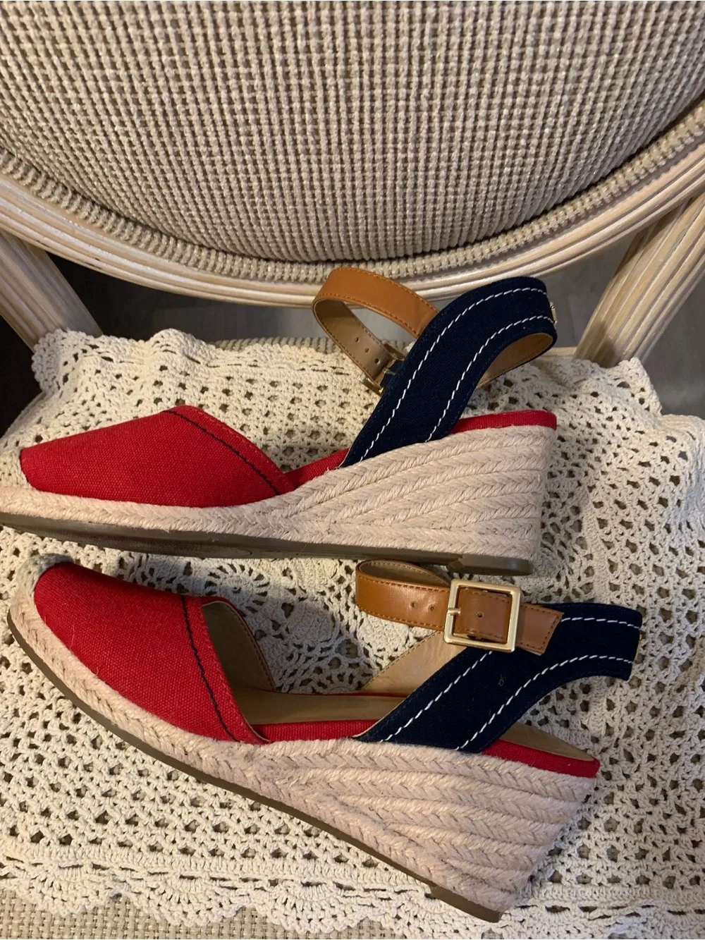 Tommy Hilfiger Red Canvas Nilsa Espadrille Wedge Sandals size 7 1/2